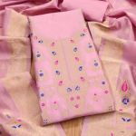 Floral Designer Silk Suit Set with Zari Border