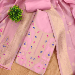 Floral Designer Silk Suit Set with Zari Border