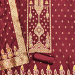 Floral Designer Silk Suit Set with Zari Border