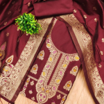 Floral Designer Silk Suit Set with Zari Border