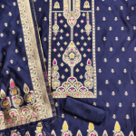 Floral Designer Silk Suit Set with Zari Border