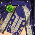 Floral Designer Silk Suit Set with Zari Border