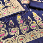 Floral Designer Silk Suit Set with Zari Border