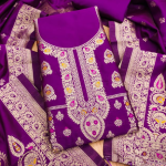 Floral Designer Silk Suit Set with Zari Border