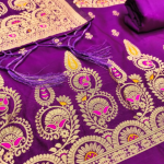 Floral Designer Silk Suit Set with Zari Border