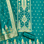 Floral Designer Silk Suit Set with Zari Border