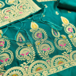 Floral Designer Silk Suit Set with Zari Border