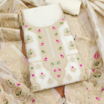 Floral Designer Silk Suit Set with Zari Border