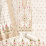 Floral Designer Silk Suit Set with Zari Border