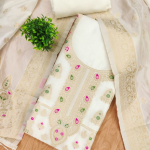 Floral Designer Silk Suit Set with Zari Border