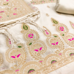 Floral Designer Silk Suit Set with Zari Border