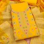 Floral Designer Silk Suit Set with Zari Border