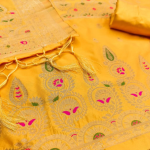 Floral Designer Silk Suit Set with Zari Border