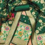 Green Floral Woven Banarasi Silk Dress