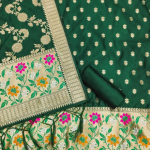 Green Floral Woven Banarasi Silk Dress