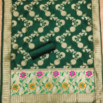 Green Floral Woven Banarasi Silk Dress