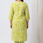 STYLEGENIXSTYLEGENIX Women's Cotton Kurta with Pant Set, Yellow with White Polka Dots, 3/4 Sleeves, V-Neck, Casual Wear