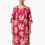 STYLEGENIXSTYLEGENIX Women's Printed Kurti, Pink with Beige Floral Print, 3/4 Sleeves, Cotton Tunic Dress