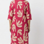 STYLEGENIXSTYLEGENIX Women's Printed Kurti, Pink with Beige Floral Print, 3/4 Sleeves, Cotton Tunic Dress