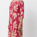 STYLEGENIXSTYLEGENIX Women's Printed Kurti, Pink with Beige Floral Print, 3/4 Sleeves, Cotton Tunic Dress