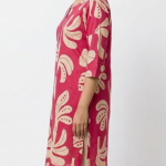 STYLEGENIXSTYLEGENIX Women's Printed Kurti, Pink with Beige Floral Print, 3/4 Sleeves, Cotton Tunic Dress