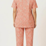 STYLEGENIXSTYLEGENIX Women's Cotton Nightwear Set, Coral Floral Print, Short Sleeve Polo Collar Top with Pajama, Comfortable Loungewear