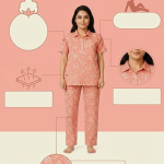 STYLEGENIXSTYLEGENIX Women's Cotton Nightwear Set, Coral Floral Print, Short Sleeve Polo Collar Top with Pajama, Comfortable Loungewear