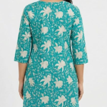 STYLEGENIXSTYLEGENIX Women's Cotton Kurti, Turquoise Blue Floral Print, Three Quarter Sleeves, Knee Length Dress