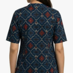 STYLEGENIXSTYLEGENIX Women's Short Sleeve Tunic Top, Navy Blue, Geometric Print, Button Front Collar