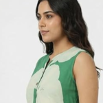 STYLEGENIXSTYLEGENIX Women's Sleeveless A-Line Dress, Green with Floral Print, Knee Length, Cotton Blend