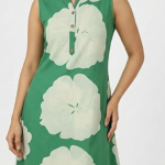 STYLEGENIXSTYLEGENIX Women's Sleeveless A-Line Dress, Green with Floral Print, Knee Length, Cotton Blend