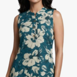 STYLEGENIXSTYLEGENIX Women's Sleeveless Floral Print Dress, Teal Blue with Cream Flowers, A-Line Style