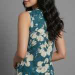 STYLEGENIXSTYLEGENIX Women's Sleeveless Floral Print Dress, Teal Blue with Cream Flowers, A-Line Style