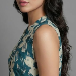 STYLEGENIXSTYLEGENIX Women's Sleeveless Floral Print Dress, Teal Blue with Cream Flowers, A-Line Style