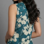 STYLEGENIXSTYLEGENIX Women's Sleeveless Floral Print Dress, Teal Blue with Cream Flowers, A-Line Style