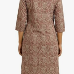 STYLEGENIXSTYLEGENIX Women's Printed Kurta, Three Quarter Sleeves, Beige and Rose Paisley Pattern, Cotton Blend