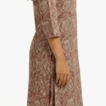 STYLEGENIXSTYLEGENIX Women's Printed Kurta, Three Quarter Sleeves, Beige and Rose Paisley Pattern, Cotton Blend