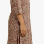 STYLEGENIXSTYLEGENIX Women's Printed Kurta, Three Quarter Sleeves, Beige and Rose Paisley Pattern, Cotton Blend