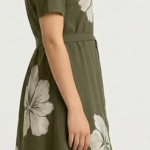 STYLEGENIXSTYLEGENIX Women's Shirt Dress, Olive Green, Floral Print, Short Sleeve, Collared, Button Front, Belted, High-Low Hem