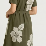 STYLEGENIXSTYLEGENIX Women's Shirt Dress, Olive Green, Floral Print, Short Sleeve, Collared, Button Front, Belted, High-Low Hem