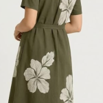 STYLEGENIXSTYLEGENIX Women's Shirt Dress, Olive Green, Floral Print, Short Sleeve, Collared, Button Front, Belted, High-Low Hem
