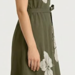 STYLEGENIXSTYLEGENIX Women's Shirt Dress, Olive Green, Floral Print, Short Sleeve, Collared, Button Front, Belted, High-Low Hem