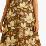 STYLEGENIXSTYLEGENIX Women's Sleeveless Floral Print Kurta with Matching Pants Set, Brown and Cream, A-Line Style, Coordinated Ethnic Outfit