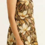 STYLEGENIXSTYLEGENIX Women's Sleeveless Floral Print Kurta with Matching Pants Set, Brown and Cream, A-Line Style, Coordinated Ethnic Outfit