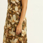 STYLEGENIXSTYLEGENIX Women's Sleeveless Floral Print Kurta with Matching Pants Set, Brown and Cream, A-Line Style, Coordinated Ethnic Outfit