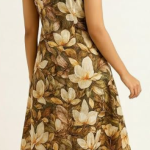 STYLEGENIXSTYLEGENIX Women's Sleeveless Floral Print Kurta with Matching Pants Set, Brown and Cream, A-Line Style, Coordinated Ethnic Outfit