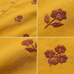 STYLEGENIXSTYLEGENIX Women's Cotton Kurti, Yellow, 3/4 Sleeve, Embroidered Floral Design, Straight Fit, Knee Length