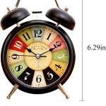 Vintage Twin Bell Alarm Clock Battery Operated with Night Backlight Silent Movement for Bedroom