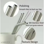 Set of 4 Stainless Steel Straws Brush Design May Very 1 Set