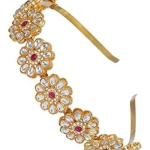 Gold Plated Brass Kundan Flower Design Hairband Mathapatti For Women/Girls/Bride
